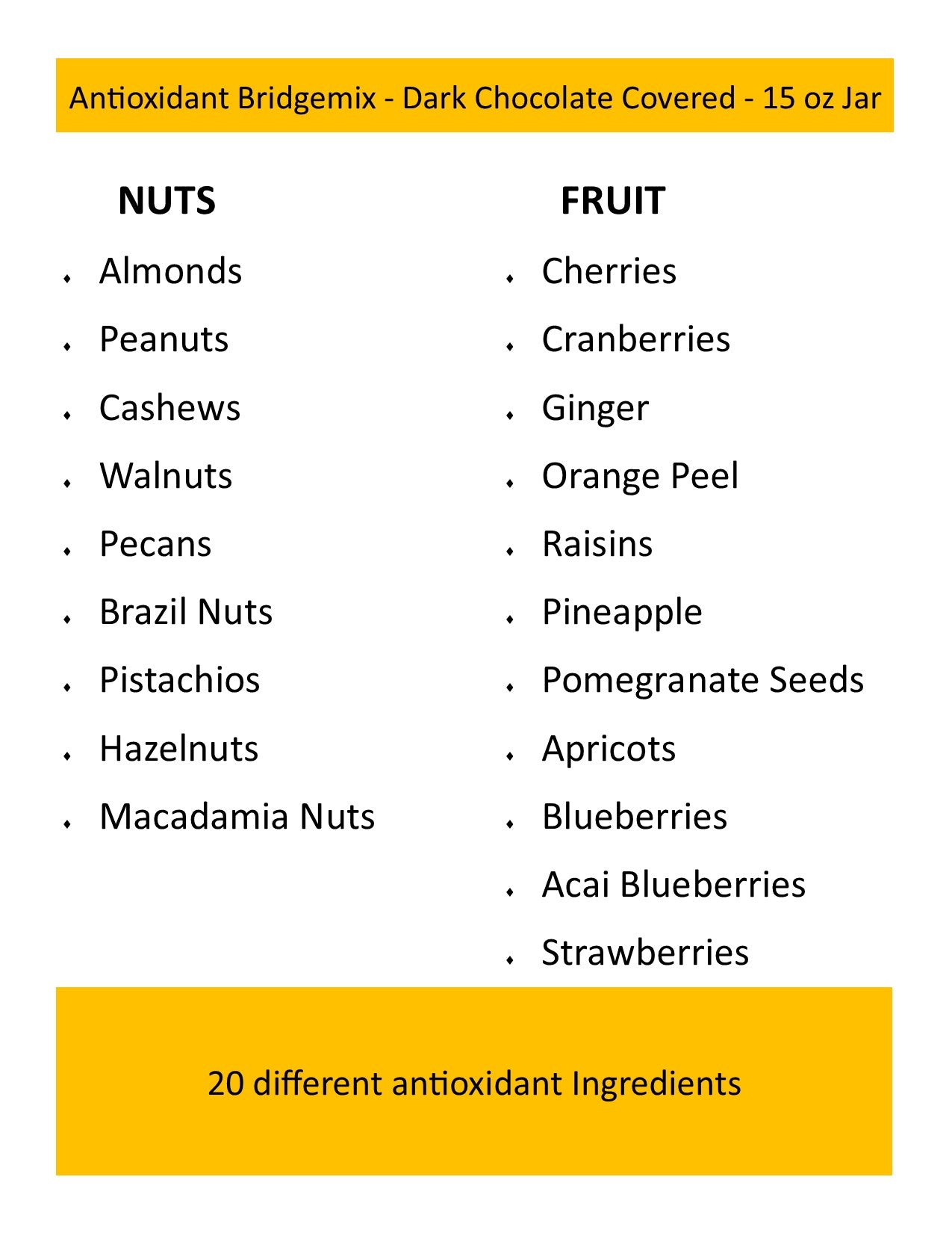 Antioxidant Bridgemix - Dark Chocolate - 15 oz Jar
