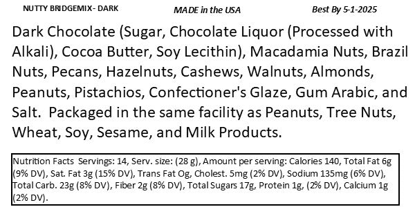 Nutty Bridgemix - Dark Chocolate - 14 oz Jar