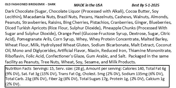 Old Fashioned Bridgemix - Dark Chocolate - 15 oz Jar