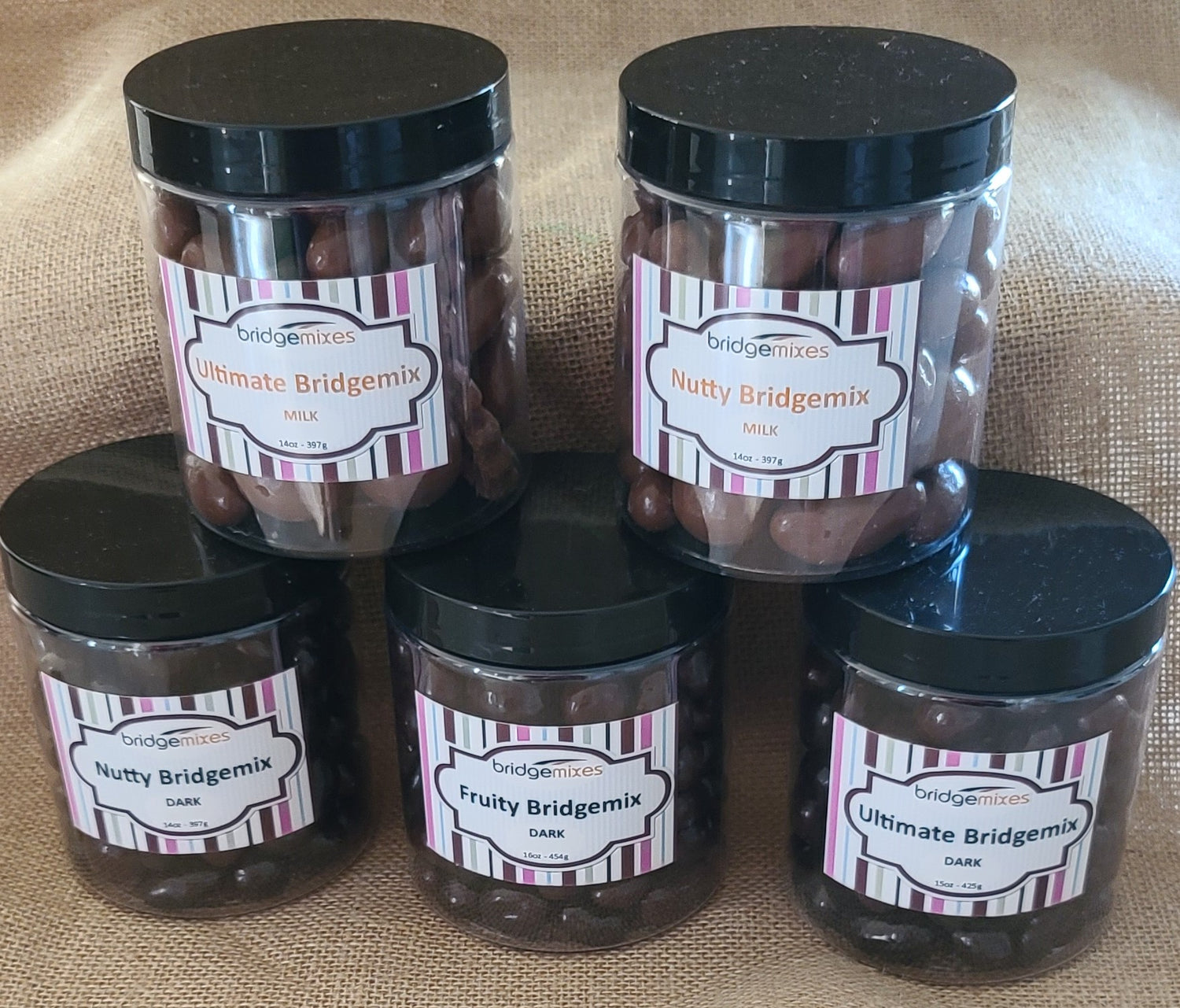 Dark and milk chocolate mixes in jars